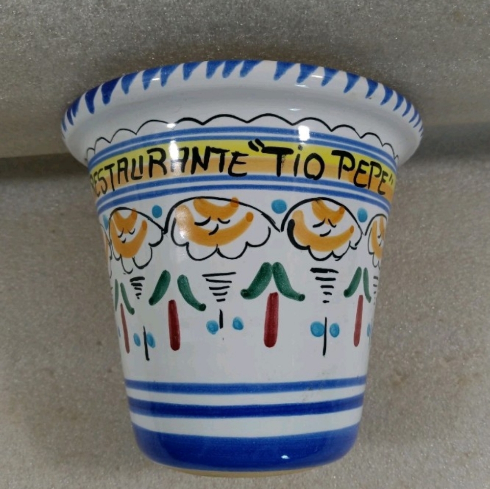 Italian Pottery Flower Pot Herb Planter W Drainage Hole